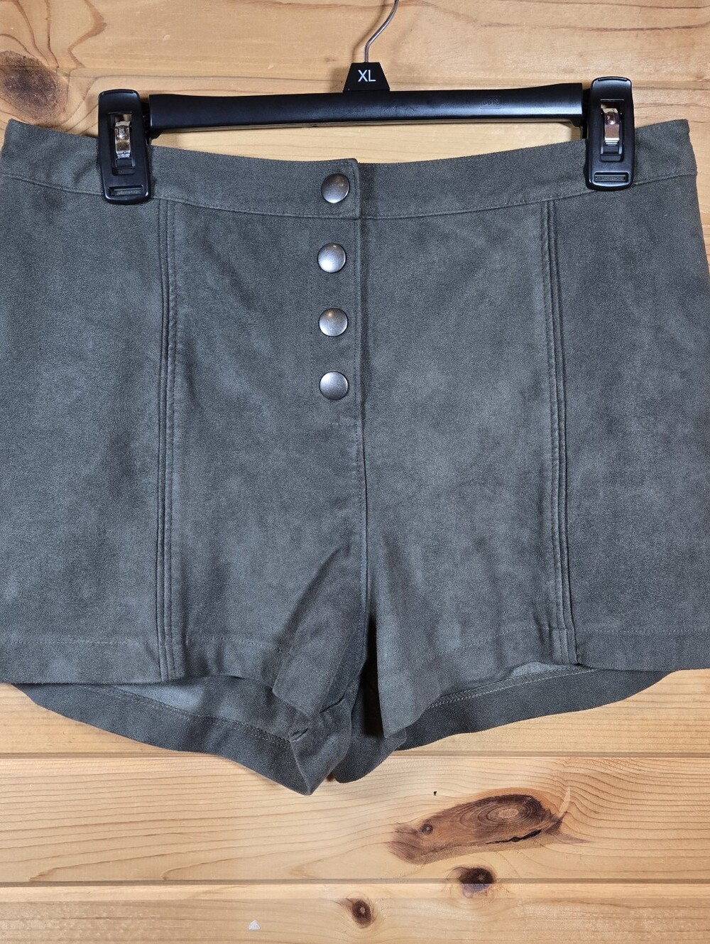 Abercrombie & Fitch Vegan Suede Shorts 10 High Waist Button Closure Olive Green